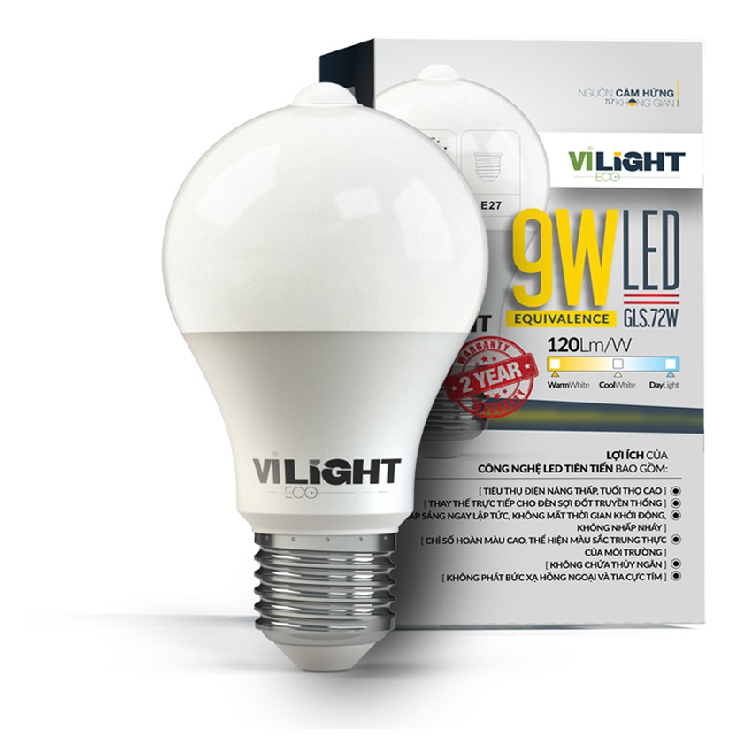 Đèn Led Bulb 9W VLEBU09BT1 VI-LIGHT ánh sáng trắng/vàng/trung tính