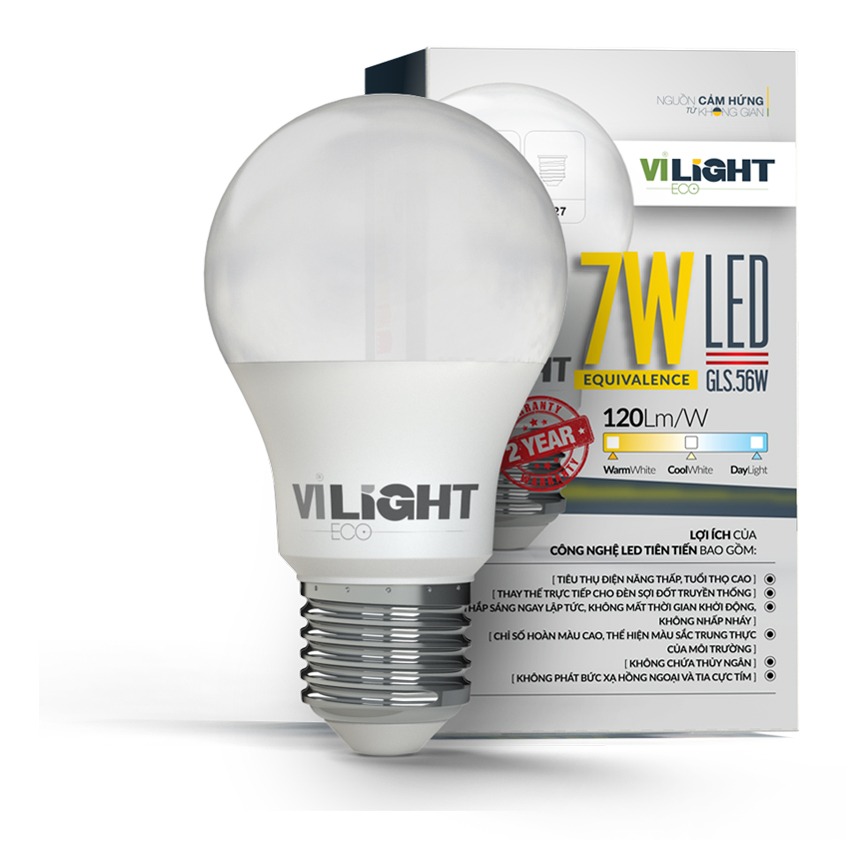 Đèn Led Bulb 7W VLEBU07BT1 VI-LIGHT ánh sáng trắng/vàng/trung tính