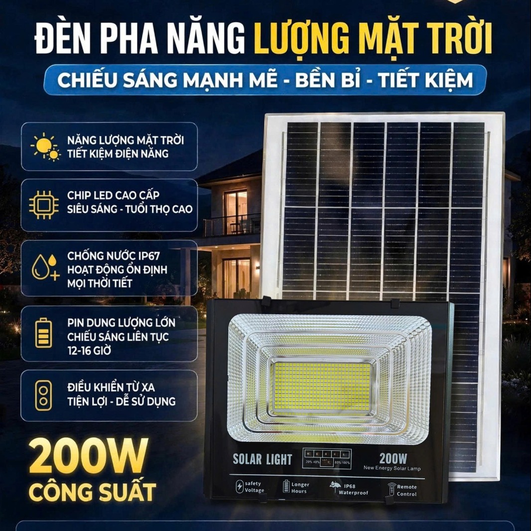 Đèn Pha Năng Lượng Mặt Trời VI-HOME 200W