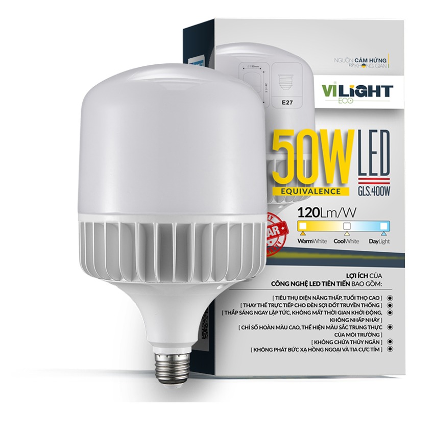 Đèn Led Bulb 50W VLEBL50AL1 VI-LIGHT trụ nhôm (ánh sáng trắng)