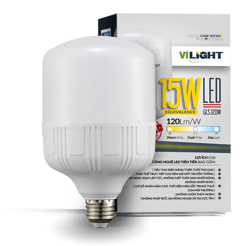 Đèn LED Bulb 15W VLEBL15PL1 VI-LIGHT trụ nhựa (ánh sáng vàng/ trung tính/ trắng)