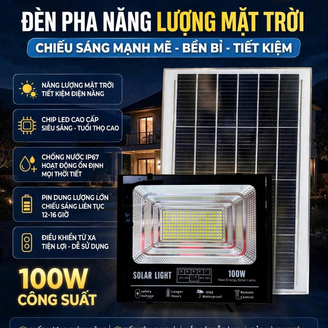Đèn Pha Năng Lượng Mặt Trời VI-HOME 100W