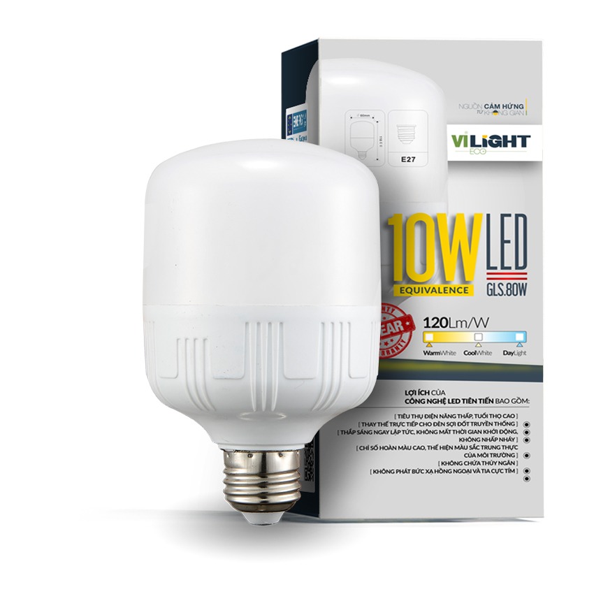 Đèn LED Bulb 10W VLEBL10PL1 VI-LIGHT trụ nhựa (ánh sáng vàng/ trung tính/ trắng)