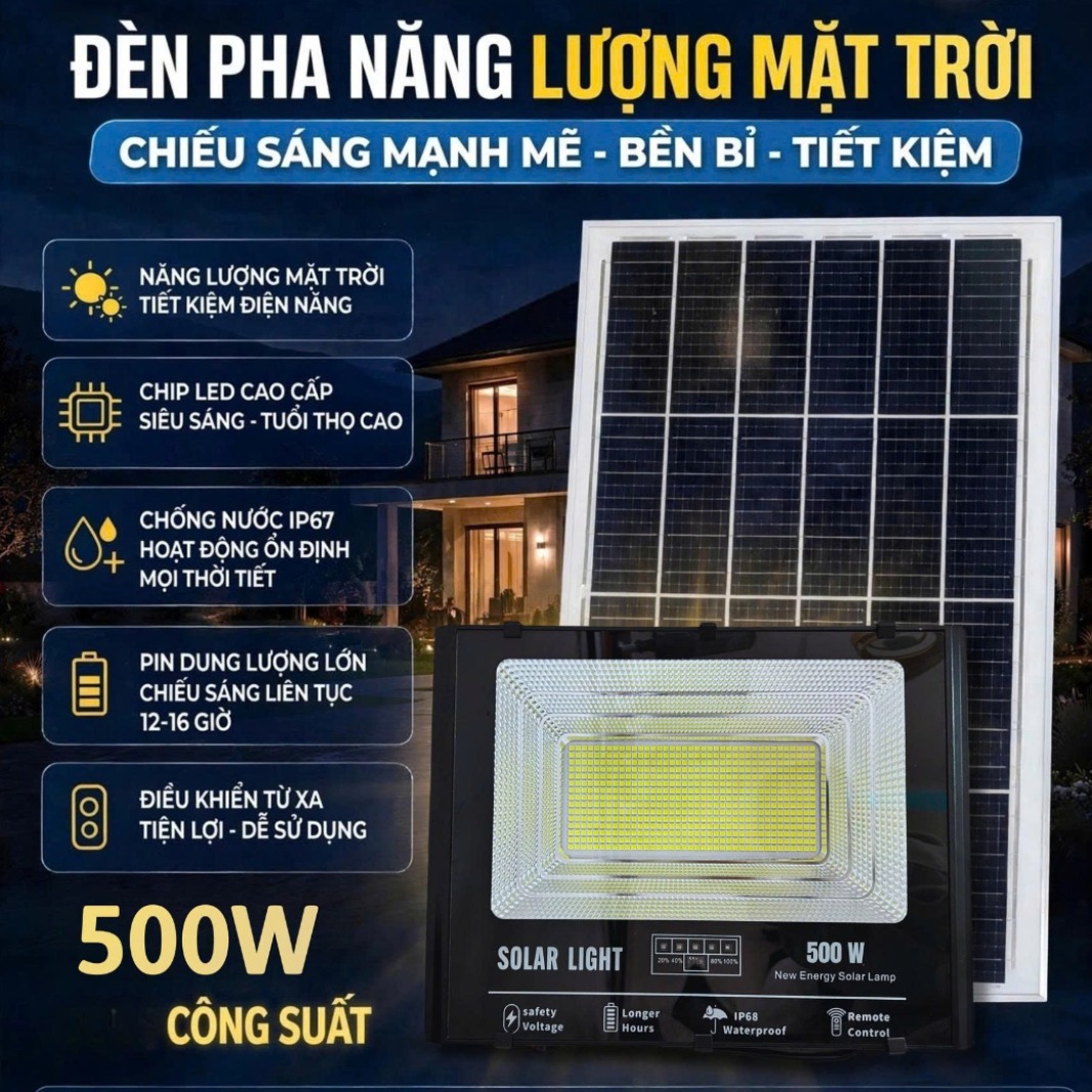 Đèn Pha Năng Lượng Mặt Trời VI-HOME 500W
