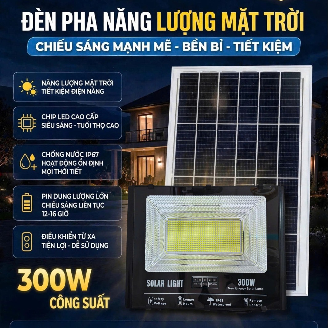 Đèn Pha Năng Lượng Mặt Trời VI-HOME 300W