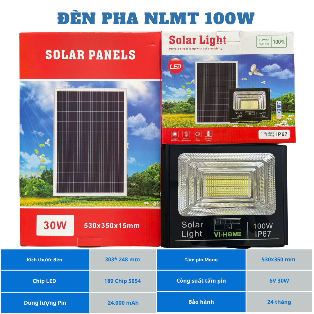 Đèn Pha Năng Lượng Mặt Trời 100W