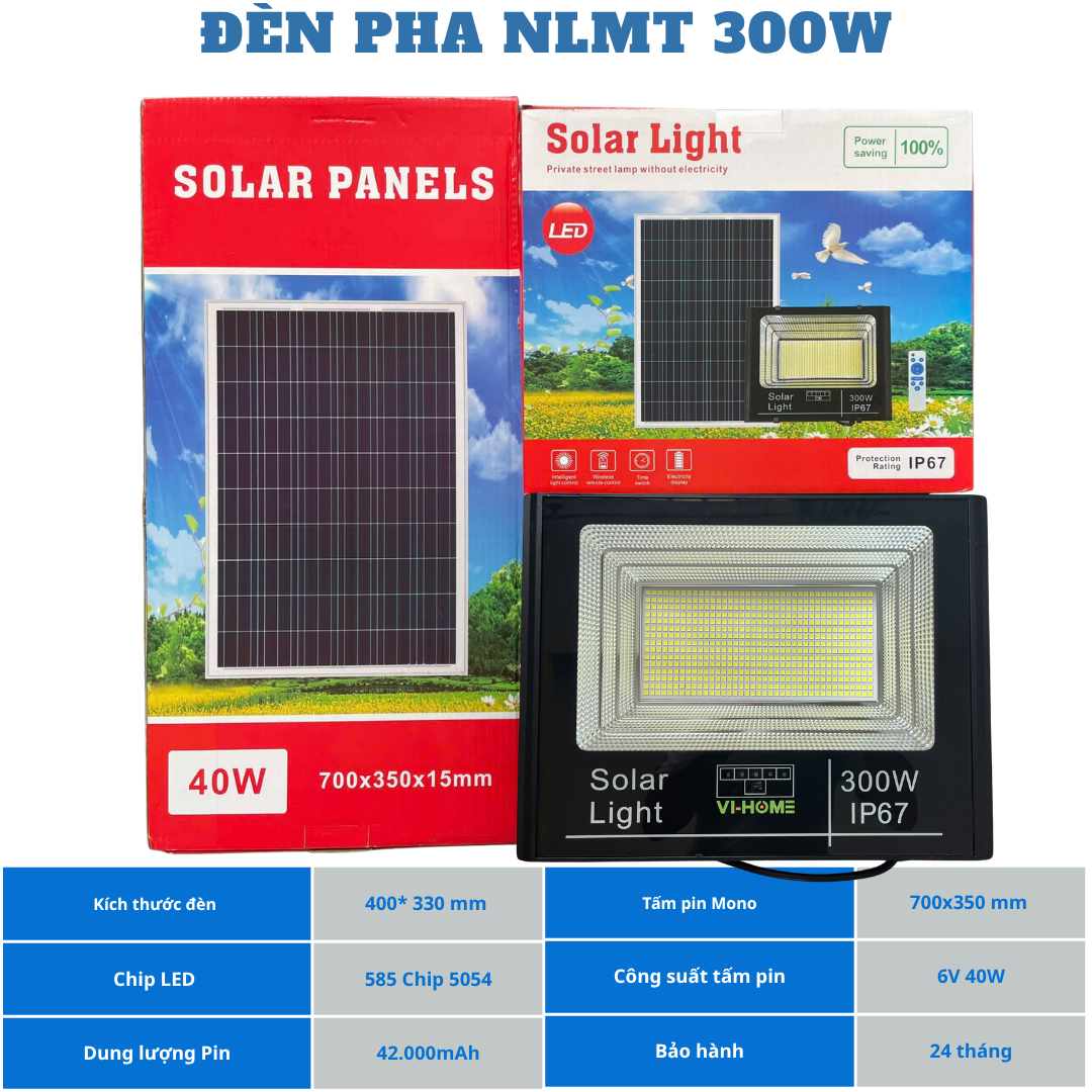 Đèn Pha Năng Lượng Mặt Trời 300W
