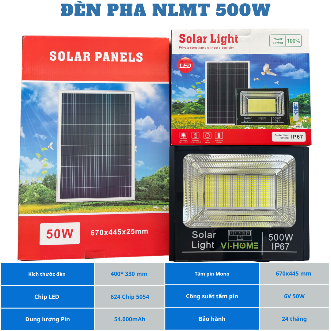 Đèn Pha Năng Lượng Mặt Trời 500W