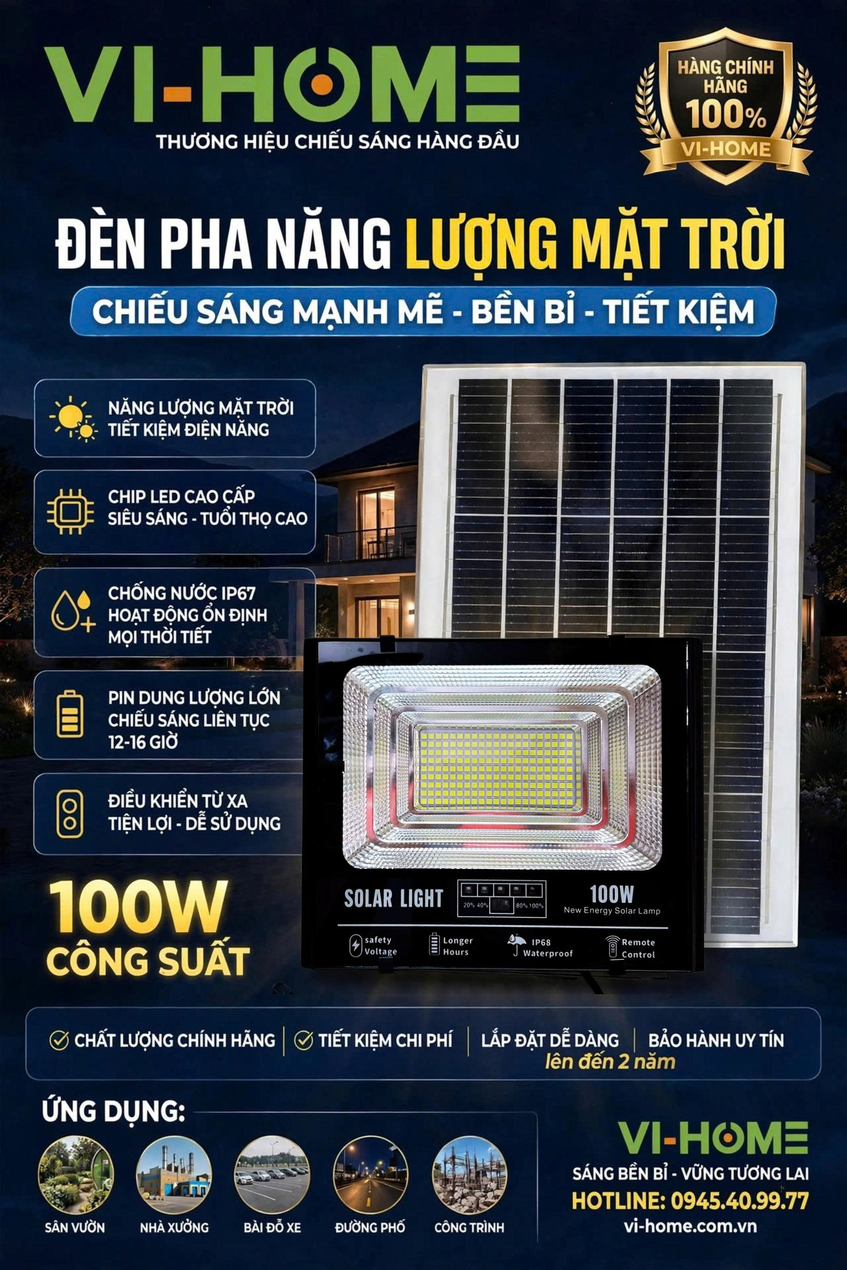 ĐÈN PHA NĂNG LƯỢNG MẶT TRỜI 100W